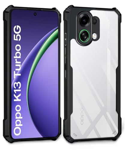Image of WOW IMAGINE Shock Proof Clear Protective Back Case for Oppo K13 Turbo 5G | K13 Turbo Pro 5G - AirEDGE Technology | 360 Degree Camera Protection | Transparent Hybrid Back Case Mobile Cover - Black