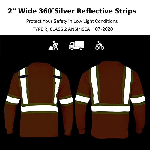 Vendace Men's High Vis Safety Work T Shirt Ansi Class 2 Reflective Long Sleeve Shirt With Pocket(Orange,L) #TOP5