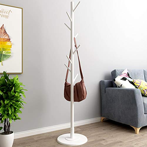 Perchero de madera vintage con forma de árbol con 8 ganchos para entrada independiente para sombreros, ropa y bolsos, elegante diseño blanco