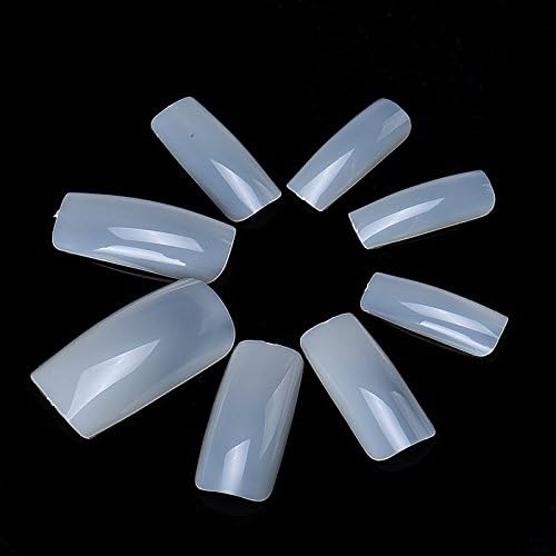 100Pcs Acrylic False Nail Nail Salon Nail Shop Art Fingernail Long Full Cover Acrylic Fake Nails Full(Clear+Natural) (B)
