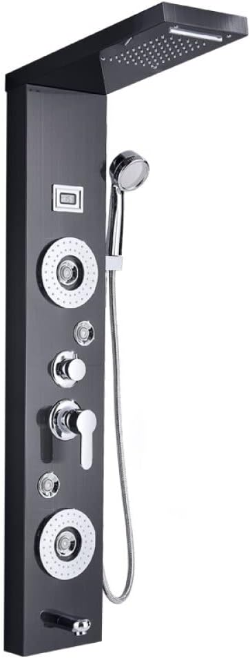 Black Bathroom LED Shower Panel Tower System Wall Mounted Mixer Tap Hand Shower Temperature Screen,Black 8004X (Black 8006x)