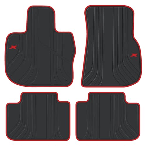 San Auto Floor Mats for 2018-2024 BMW X3 G01 X4 G02 Rubber Auto Floor Liners Set Custom Fit for All Weather Heavy Duty Odorless Black Red