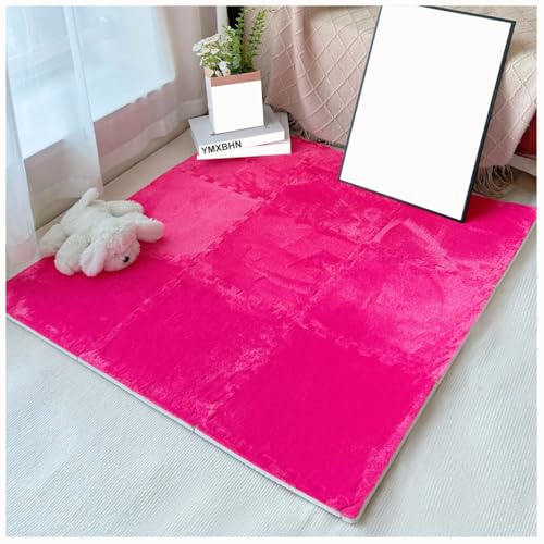 YMXBHN 16 Piezas Alfombrillas De Espuma Peluche 30X30cm - Baldosas Entrelazables Tipo Puzzle,Tapetes De Juego De Rompecabezas Recortables A Medida para Dormitorio Salón,Pink 1,0.5inch Thick