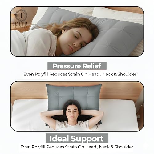 Image of Luxury Hotel Bed Pillow Set of 2, Premium Microfiber Filling, Jacquard Fabric, Concealed Zipper, Breathable Washable Cover, Grey Comfort Bedding Cushion Soft, 68 x 45 x 25 cm