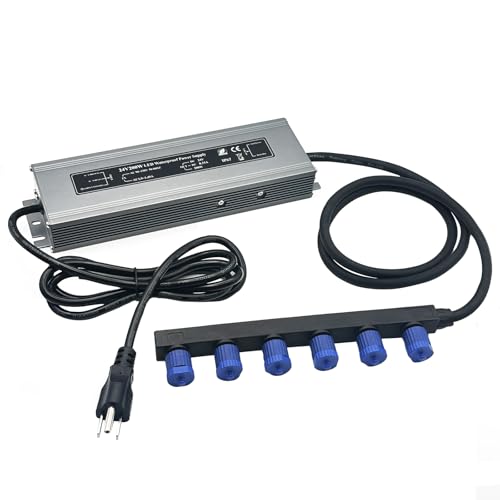24V Waterproof Power Supply, 200W 6-Head Output Adapter Compatible with Philips Hue Outdoor Lighting- Lily Spot, Lily XL, Calla Pathway,Impress Pedestal & Wall Lights, IP67 Weatherproof Power Supply