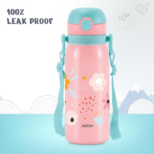 Image of MILTON Torque 650 ISI Certified Stainless Steel Water Bottle, Leak Proof, Rust Proof, Single walled,1 Yr Warranty, Ideal Sipper Water Bottle for School Kids Bottle, 625 ml, Pink (Flowers)