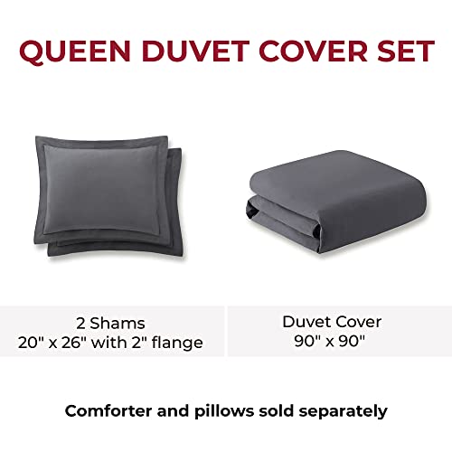Mellanni Flannel Duvet Cover Queen Set - 3Pcs, 2 Shams & 1 Duvet Cover - Soft 100% Organic Cotton Duvet Cover Set With Button Closure & Corner Ties - Queen Duvet Cover Set (Queen, Gray) #TOP2