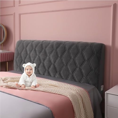 CAMZ Velvet Bed Headboard Cover Twin Full Queen King Size, Quilted Bed Headboard Slipcover Soft...