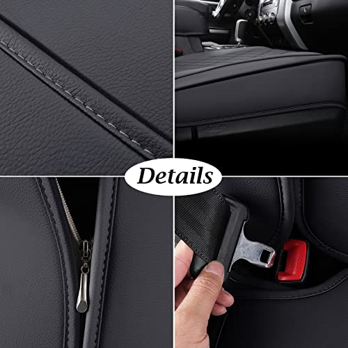Image of Coverado Front Seat Covers for Toyota Tundra 2007-2021, Leather Car Seat Covers Compatible with Crew, CrewMax, Extended, and Double Cab, Black Automotive Seat Covers for Trucks