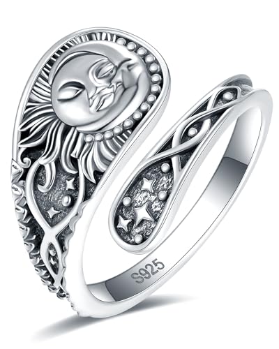 EJALEN S925-Sterling-Silver Abalone Dragonfly-Turquoise Spoon Ring - Vintage Boho Sunflower Thumb...