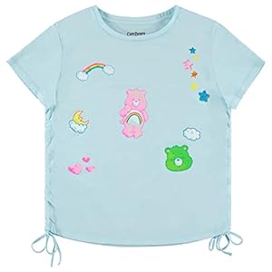 Care Bears Ladies Fashion Shirt – Ladies Classic Side Cinch Baby Tee – Cheer Friend Funshine Good Luck Tee, Light Blue, Large