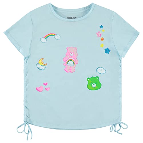 Care Bears Ladies Fashion Shirt – Ladies Classic Side Cinch Baby Tee – Cheer Friend Funshine Good Luck Tee, Light Blue, Large