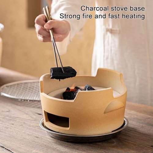 Generisch Vintage-Holzkohlegrill aus Ton für 2-5 Personen, Outdoor-Kochgeschirr mit Edelstahl-Schale – ideal für Garten, Camping und Picknicks