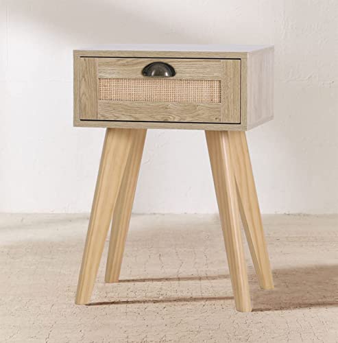 Phi Villa Rattan Nightstands Set Of 2, Mid Century Accent Table With Storage Drawer, Side Table For Small Space, Living Room Bedroom, Boho Night Stands/End Table/Bedside Table #TOP6