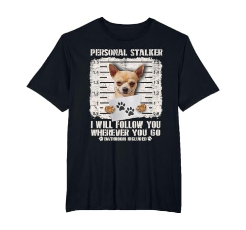 Personal Stalker Chihuahua Dog Arrested Jail Photo Funny T-Shirt, Men's Big and Tall, Black, 5X Tall