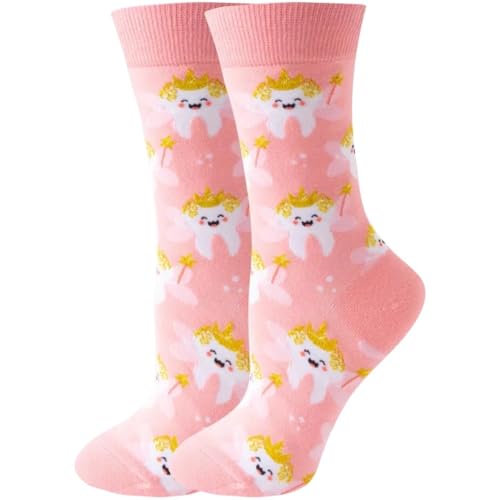 Wudaizhi 1 Paar Socken Zahnmotiv, 1 Paar L&auml;ssige Socken Originellem Motiv, Lustige Baumwollsocken, Warme Thermosocken, Geschenkidee F&uuml;r Zahnarzthelfer/innen Im Winter