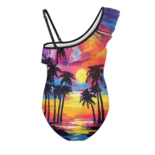 Image of Girls One Piece Bathing Suit,Slim-Fit Ruffle Strap Swimsuit with Adjustable Strap Quick Dry Summer Beach Swim Suit