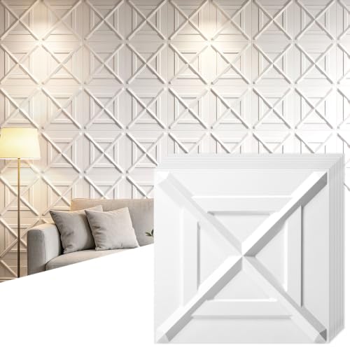 Art3d X-Shape Decorative 3D Wall Panels, 11.8 x 11.8 in, 33-Pack, White