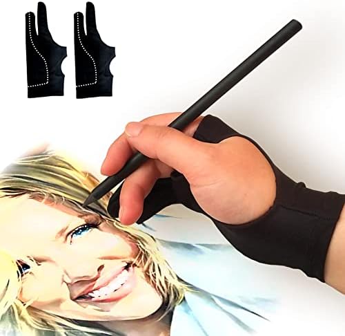 picoggo Artist Glove, 3-Layer Palm Rejection Digital Art Glove for Graphic Tablet, Drawing Glove with Two Fingers for iPad, Paper Sketching, Smudge Guard (2 PCS,Small)