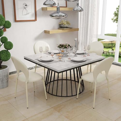 Chleby Juego De 4 Elegantes Sillas Comedor De Cuero Silla Con Asiento Acolchado Et Patas De Metal Sillas Cocina Con Respaldo Silla De Concha Para Comedor, Salón, Dormitorio, Blanco Claro Chleby Juego De 4 Elegantes Sillas Comedor De Cuero Silla Con Asiento Acolchado Et Patas De Metal Sillas Cocina Con Respaldo Silla De Concha Para Comedor, Salón, Dormitorio, Blanco Claro