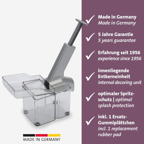 Foto von Westmark Kirschenentkerner/-entsteiner mit schräggestellter Schütte und großer Kernkassette, Kunststoff/Edelstahl/Aluminium, Kirschomat, Silber/Schwarz/Transparent, 40702260