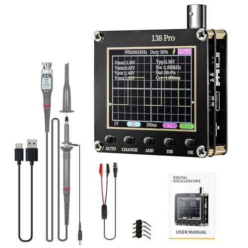 Jadeshay Osciloscopio,Osciloscopio Digital 3 en 1 Kit de Osciloscopio Portátil 138Pro Generador de Señal de Ancho de Banda de 200 KHz y Frecuencia de Muestreo de 2,5 MSPS con Pantalla Color HD 2,4''