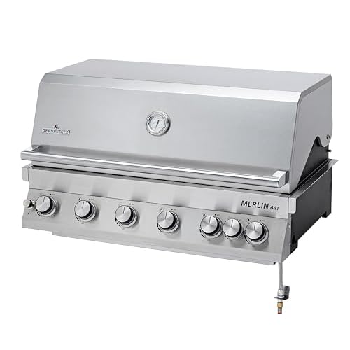 GRANDSTATE Merlin 641, Built-In Einbaugrill, 6 Brenner Gasgrill, mit Gussrosten, 1x Infrafrotbrenner, 1x Rückwandbrenner und Grillspieß, aus Edelstahl, starke Gesamtleistung von 24,2 kW