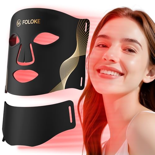 FOLOKE Máscara de Terapia con Luz LED para Cuidado de la Piel, Máscara LED para cara y cuello, Rojo - Longitud de onda para uso en el hogar, – Cuidado avanzado de la piel hecho fácil