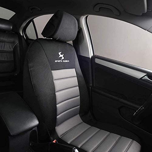 WOLTU 1x Fundas de Asiento para Coche Universal Delantero Cubierta para Asiento Automóvil sin Bolsa de Aire Poliéster Negro/Gris
