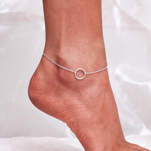 Image of CHIC & ARTSY 925 Sterling Silver Ankle Bracelets for Women, Adjustable Double Layer Chain Anklets, Minimalist Lightweight Foot Jewelry for Beach & Everyday Wear