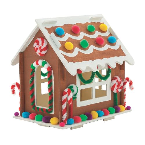 Fun Express DIY Wood Gingerbread House Kit - Premium Christmas Crafts for Kids Holiday Decoration Project | 6" x 4.25" x 6" Wooden Village Building Set for Creative Family Activities — view 3