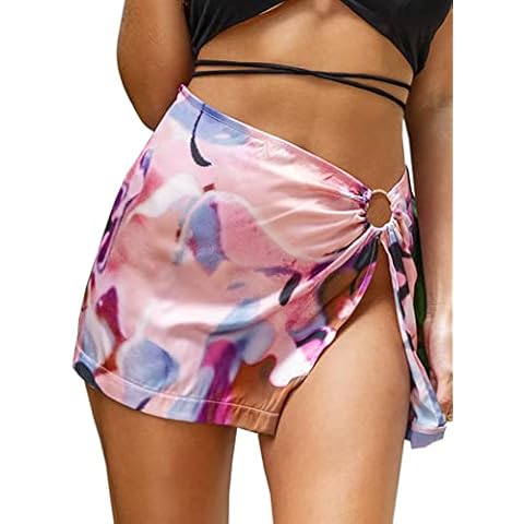 Justalwart Women's Summer Festival Mini Skirt Beach Party Dress, Pink Print, XX-Small Cover