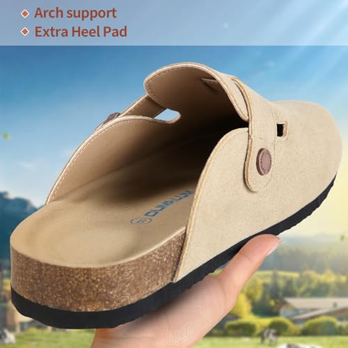 Image of Dumalum Suede Clogs for Women & Men - Comfort Cork Footbed with Arch Support - Adjustable Buckle Mules Slip-On Sandals Unisex Potato Shoes Home Slippers