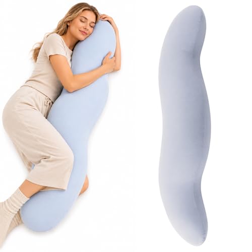 Body Cooling Pillow Soft Double Wave Curve Side Sleeper Ergonomic Pillow with Zipper for Hip Knee Back & Leg Support Washable Cover (1 1 PCS)