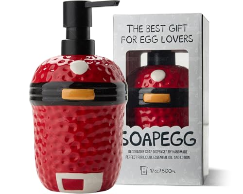 SoapEGG, Bathroom Soap Dispenser, Kamado Grill Ornament - 17oz/500ml, Ceramic Bottle with Rust-Proof Pump. Great Addition to The Outdoor Kitchen, Ideal Gift for Joe Lover
