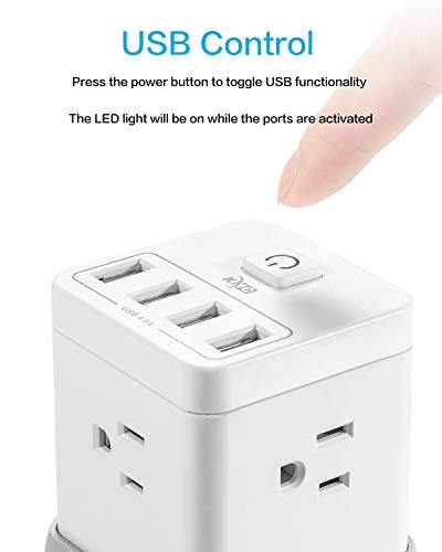 Protector eléctrico KMC con 3 tomas, 4 puertos USB, control por interruptor y cable de 1.52 m miniatura 6