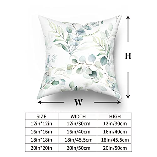Spring Sage Green Leaf Pillow Covers 18X18 Set Of 2, Eucalyptus Floral Watercolor Pillow Cushion Cases, Gray Seafoam Leaves Print Modern Throw Pillows Cover Decor Gifts For Bed Couch Sofa Living Room #TOP4