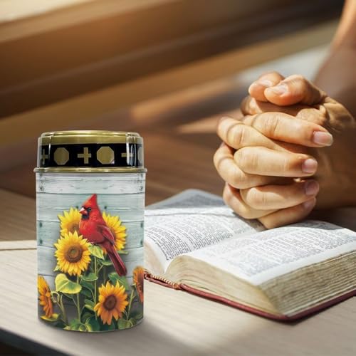 Image of Poceacles Cardinal Sunflower Wood Grain Solar Lights Outdoor Solar Powered Outdoor Cemetery Stake Candle Grave Solar Lamp Landscape Lighting Waterproof Grave Flameless Candle, Pack of 4