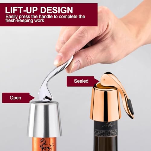 3 stuks wijnflessendoppen, herbruikbaar, wijnaccessoires, wijndop van roestvrij staal, lekvrij om de wijn vers te houden, geschikt voor rode wijn, champagne, mousserende wijn - Afbeelding 4