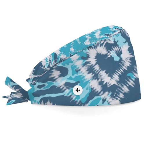 Mularoka Love Tie Dye Working Caps with Button Sweatband Comfortable Adjustable Bouffant Hats Work Hat for Women Men