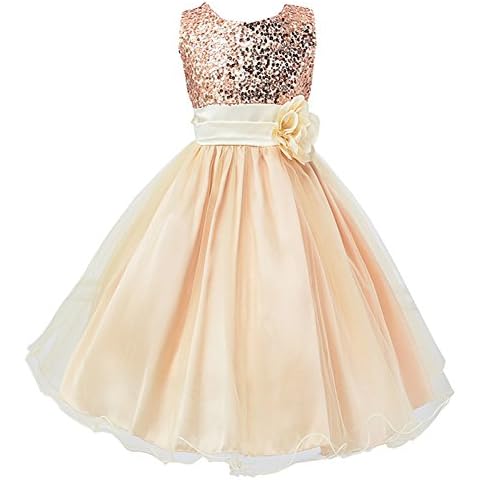 LPATTERN Girls Sequinned Princess Formal Party Wedding Bridesmaid Flower Dresses Ball Gown Girl Sleeveless Dresses, Gold, 8-9 Years(Factory Size: 150) Cover