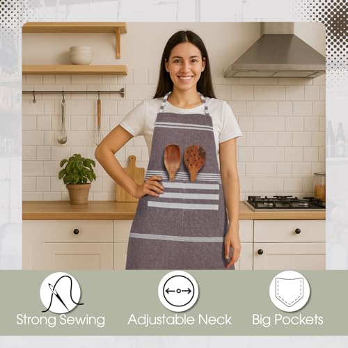 Image of Unisex Cooking Aprons | Waterproof Apron | Striped Design with 2 Front Pockets & Adjustable Neck Strap | Durable, Oil & Stain Resistant | Chef Apron for Cooking