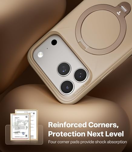 Image of TORRAS Ostand Q3 Silicone for iPhone 17 Pro Case | Luxury 55 Liquid Silicone | 360 Click-Lock Rotating Stand Cover | Fit for MagSafe | Camera Control | Premium Imported | Dune Beige