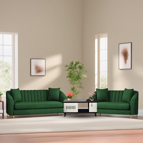 Image of Doraldo 3 + 2 Seater Sofa Set for Living Room (Green) Premium Fabric Sofa