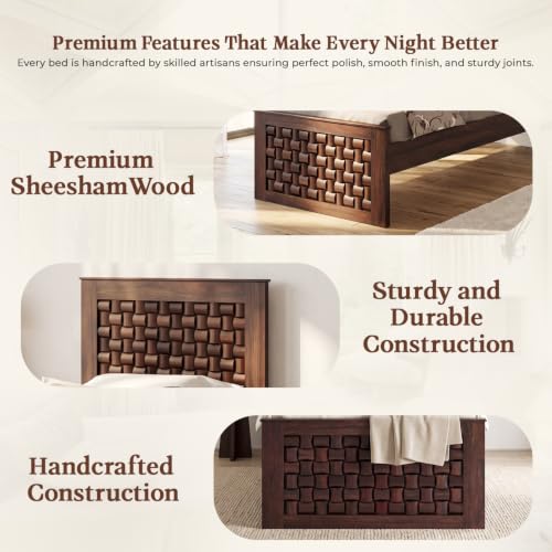 Image of WOODLAB Furniture Sheesham Wood Single Size Bed Without Storage and with Niwar Style Headboard | Wooden Single Cot Bed Palang for Home Living Room Bedroom and Hotel (Walnut Finish)