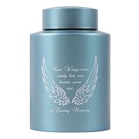 Mittelgroße Urnen für menschliche Asche bis zu 152,4 Kubikzoll, mittelgroße Urnen für Asche, Erwachsene, männlich, weiblich, Andenken, Urnen für Asche, Edelstahl (Engelsflügel, blau)