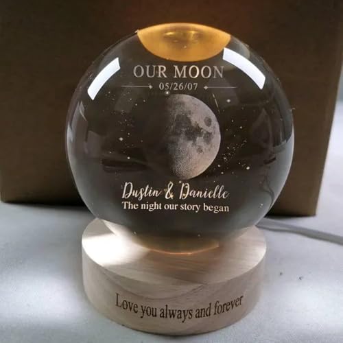 Image of Evamall Personalized Moon Phase Crystal Ball Night Light, Custom Night Sky By Date Lamp, Our Special Day Keepsake Gift for Couple Anniversary Wedding