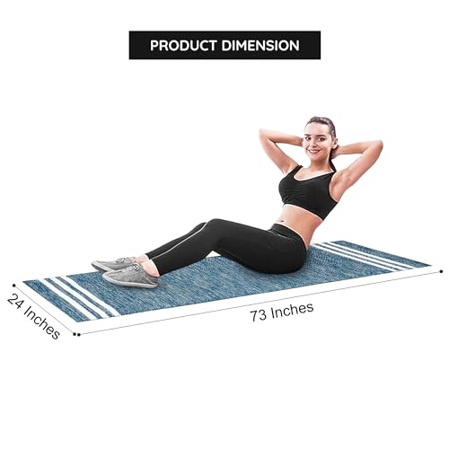 Image of Pure cotton anti-skid, machine wash yoga mat. 73inches x 24inches, 5mm thickness (5mm (Blue))