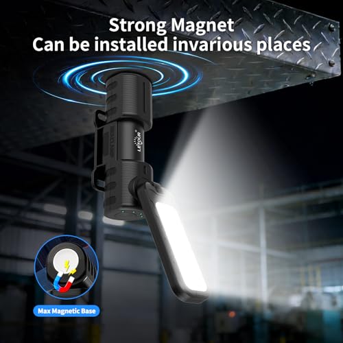 Image of 2 Pack LED Work Light 2000 Lumen Rechargeable Torch Light IP44 Waterproof Foldable 180 Rotating Stand Magnetic Inspection Lamp for Maintenance Work Night Walking Camping Emergency