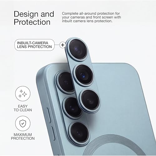 Image of amazon basics Premium Mag-Safe Case for Samsung Galaxy S25 5G | Shockproof & Anti-Scratch Cover | Soft Silicone with Wireless Charging | Camera Lens Guard - Blue